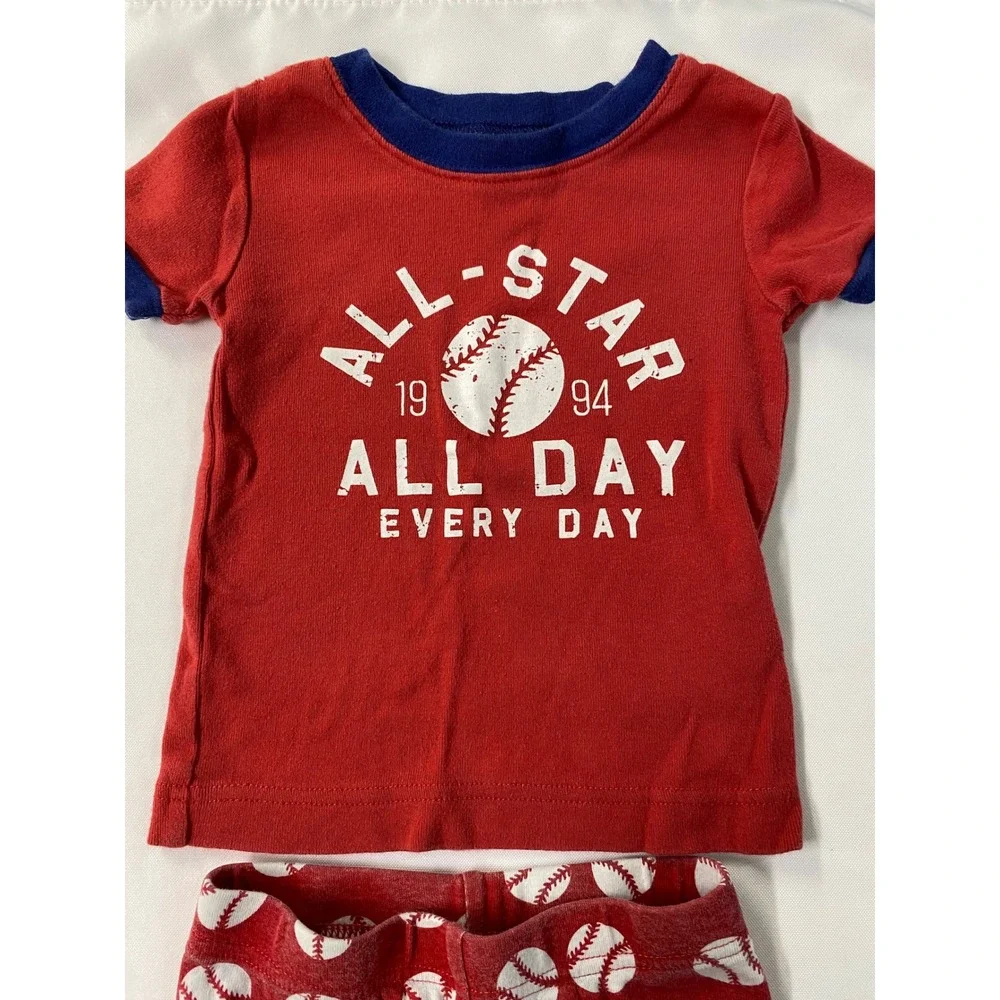Old Navy Kids Pajama Set of 2 12-18M Baseball Star Handsome Red Green Striped